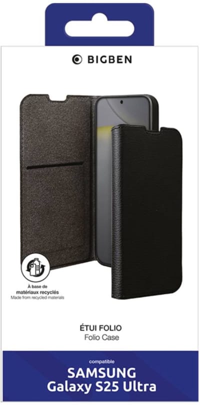 Bigben Connected, Hoesje geschikt voor Samsung Galaxy S25 Ultra - Folio met Standaard & Kaarthouders, Zwart