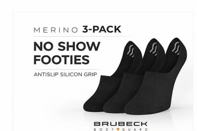 Brubeck Merino Sneakersokken / Footies – No Show Sokken – 3 Pack – Antislip Silicon Grip – Unisex Zwart 35/37