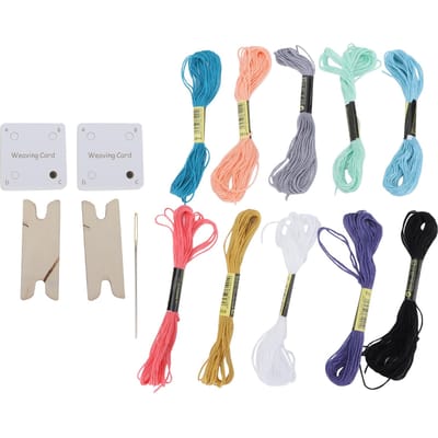 Weefkaarten Tabletten Set Papier Weefgetouw met Schietspoel Borduurdraad voor DIY Ambacht Handgemaakt white