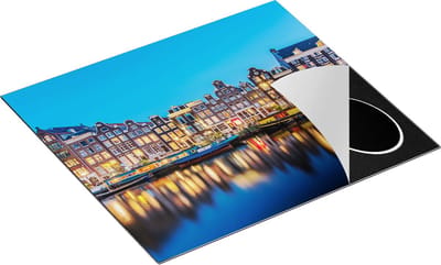 Chefcare Inductie Beschermer Amsterdamse Huisjes in de Avond met Lichten - 60x50 cm - Afdekplaat Inductie - Kookplaat Beschermer - Inductie Mat