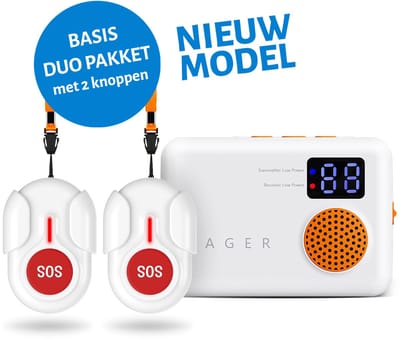 Alarmknop Duo Pakket met numeriek display - Koppel tot 20 zenders - SOS knop voor Senioren - Senioren Alarm - Personenalarmering - Paniekknop - Persoonlijke Alarmen - Alarmknop Voor Ouderen en Hulpbehoevenden - Noodknop - Noodoproepknop