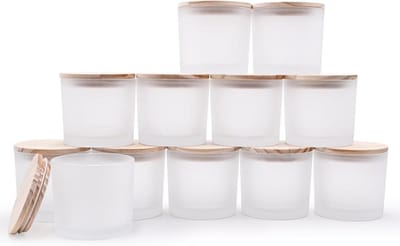 Kaarsenpotten Maken - Glazen Potjes - Huis Decoratie - Met Houten Deksel - 340 ml - Mat Wit