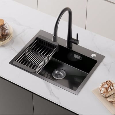 CECIPA Spoelbak Met Kraangat – Spoelbak Keuken 60 x 45cm - Enkele spoelbakken - Spoelbakken Keuken – Spoelbakken met afdruip - Antraciet