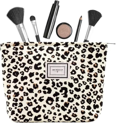 Kleine Make-up Tas met Luipaardpatroon - Zachte Toilettas voor Vrouwen met Rits voor Cosmetica en Sieraden