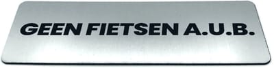 Deurbordje met tekst Geen fietsen AUB - Formaat 150 x 50 mm x 1,6 mm - Incl. plakstrip | Geborstelde RVS-look toplaag | Gratis Verzending | Decoporta