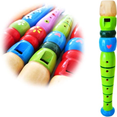 Houten Kinderfluit - Muziek Speelgoed - Eerste Muziekles - Ongelakt Mondstuk - 20 cm Lengte - Groen