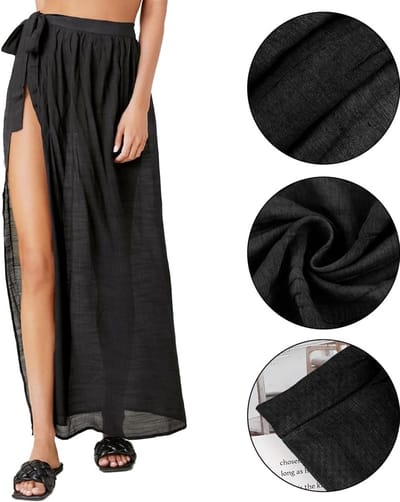 Pareo badpakjurk voor dames, lange sarongrok in badpakstijl, sexy wikkelrok als cover-up, pareo-outfit in één maat, kaftan met wandtapijt, Pareo voor strandvakantie, Strandrok Zwart voor vrouwen en meisjes, Strandkleding met zijbandjes - Cyslmuk®