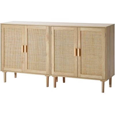 VEVOR Rotan kast Rotan ladekast 2-delige opbergkast met 4 magnetische deuren, dressoirkast met verstelbare planken, ideaal voor hal, entree, woonkamer of keuken