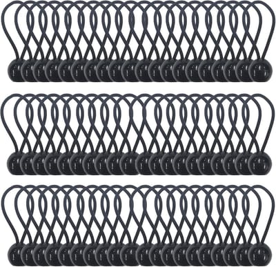 Spanrubbers met bal, 60 stuks, zeilspanners, 4 mm, rubberen spanners, tentrubbers met bal, 10 cm, zwarte expanderlussen, rubberen lussen voor dekzeilen, tent, banner, net, paviljoenen (60)