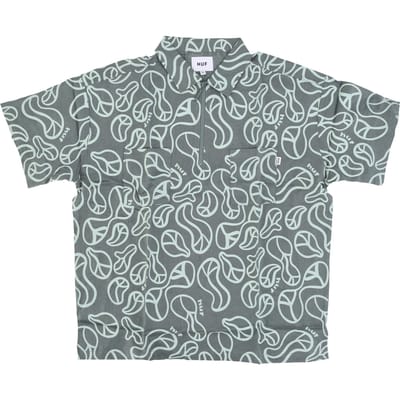 Groovy damesshirt met korte mouwen en rits, werkshirt salie