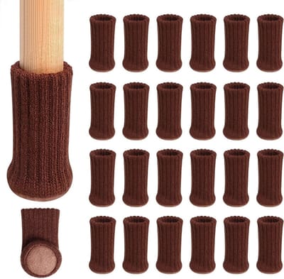 Famanu – Stoelpoot sokken set van 24 stuks - hoge elastische vloerbeschermers met antislip werking - gebreide stoelpoothoezen voor stoelen en meubels - voorkomt krassen en geluid - geschikt voor poten met diameter 2,5 tot 5 cm - donkerbruin