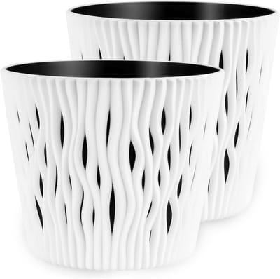 Matte bloempotten - Decoratieve plantenbakken - Planten decoreren - Duurzaam lichtgewicht plastic - Set van 2 - Wit