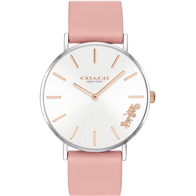 COACH Perry 14503258 Dames Quartz Horloge Roze Wit Lederen Band 36mm Mineraalglas roze