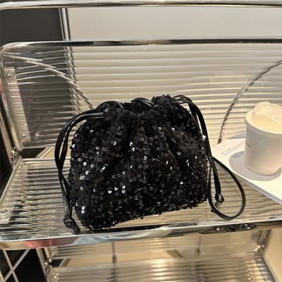 Sac à paillettes tendance et personnalisé pour femme, nouveau sac seau coréen, sac à bandoulière tendance, sac de soirée bandoulière black