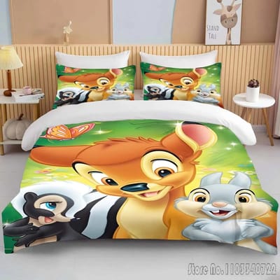Bambi Bedrukt Zacht Beddengoed Set Dekbedovertrek Anime Dekbed Volwassen Kinderen Verjaardagscadeau Volledige Maat King Size Beddengoed Set AU King 245x210cm