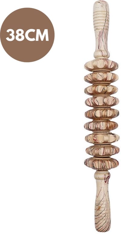 JustValue Luxe Houten Massage Roller - Massage - Apparaat - Bindweefselmassages - Rug - Voet - Schouder - Spier - Relax - 9 Wielen - 38cm