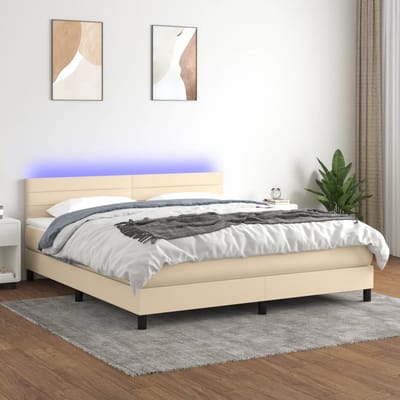 vidaXL - Boxspring - met - matras - en - LED - stof - crèmekleurig - 180x200 - cm