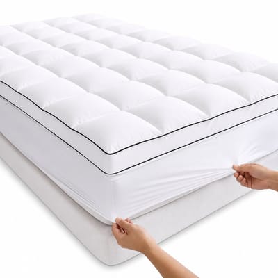 ITRONQ Gewatteerde Matrastopper 160x200x10 - Luxe Matrasoplegger - Ademend - Anti Allergisch - Strechhoes tot 30 CM - Wit