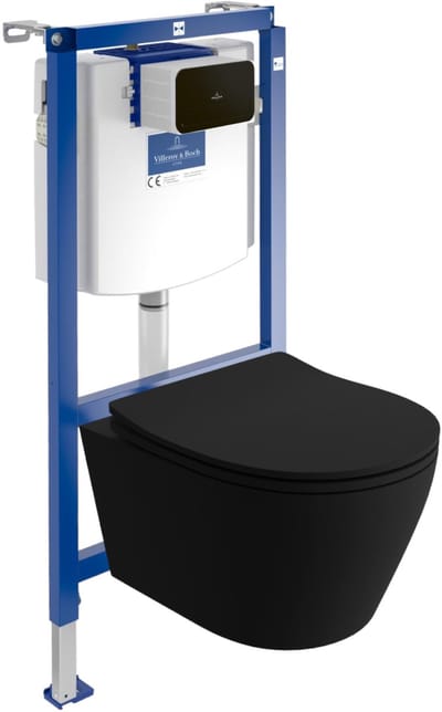 Villeroy&Boch Inbouwreservoir Complete Toiletset ViConnect H112 - Inbouw WC Hangtoilet Wandcloset PRAIA BLACK - Bedieningsplaat Zwart - Voorwandelement voor toilet - Installatiesysteem