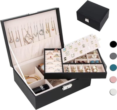 Sieradenorganisator Doos - Opbergdoos Juwelen - Sieraden Opbergen - Dubbele Laag - 23 cm - Zwart