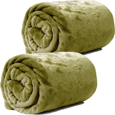 Plaids/dekens - fleece - 2 stuks - olijf groen - polyester - 130 x 180 cm