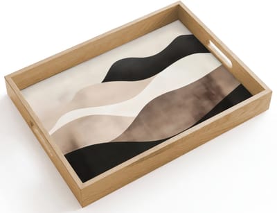 Dienblad hout 40x30 cm - Schootdienblad - Abstract - Landschap - Golven - Crèmekleur - Borrelplank rechthoek - Plateau dienbladen