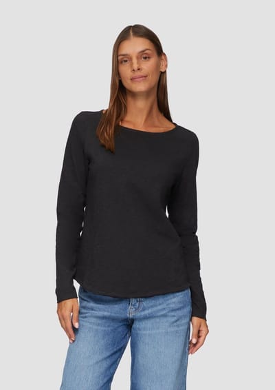 T-shirt met lange mouwen en bootkraag, van slubstructuur voor vrouwen s.Oliver