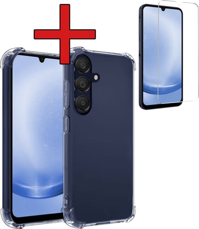 Hoesje - Met Screenprotector - Geschikt voor Samsung Galaxy A25 - Sterk & Shockproof - Back Cover - Siliconen Case - Telefoon Hoes - Shock Proof - Telefoonhoes - Transparant