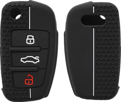 kwmobile autosleutel hoesje geschikt voor Audi 3-knops autosleutel hoes - Siliconen autosleutel behuizing - Auto sleutel case met honingraat - Sleuteletui in zwart / wit