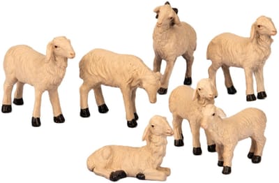 Schapen beeldjes - 6x stuks - wit - 3,5 - 5 cm - kunststof -miniatuur beeldjes/dierenbeeldjes