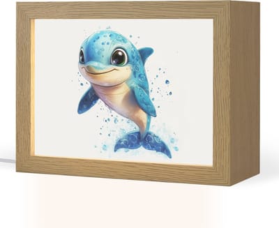 Nachtlampje 20x15 cm - Kinder lampje - Dolfijn - Blauw - Water - Druppels - Tafellamp kinderkamer - Slaapkamer lamp - Bedlamp kinderen - Kinderlampje stopcontact - Wandlamp babykamer - Nachtlampjes