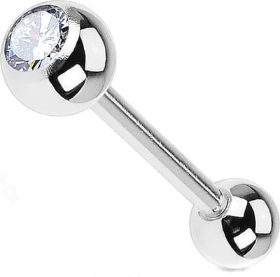 Tongpiercing titanium Jewelled Barbell 1.6x16x5 - zilver - LMPiercings