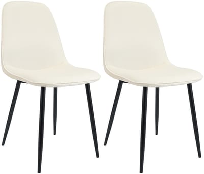 CLP Maryam Set van 2 eetkamerstoelen - klassiek - met rugleuning - zwart metalen frame - belastbaar tot 150 kg - Fluweel/creme