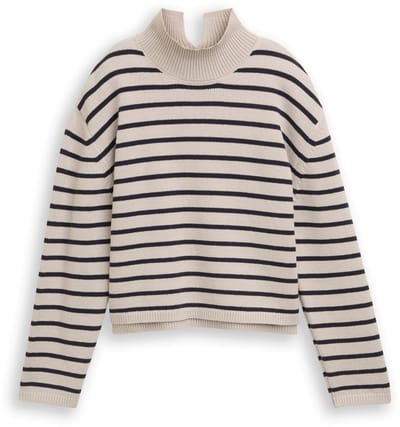 Tom Tailor Denim - Relaxed fit gebreide trui met streepjesmotief - Maat XXL - cloud grey navy stripe