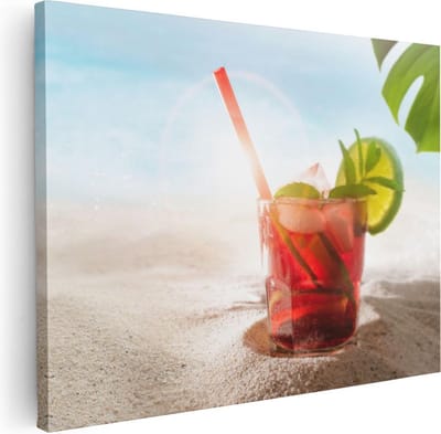 Artaza Canvas Schilderij Strand Zee - 40x30 cm - Klein - Wanddecoratie Cocktail - Schilderijen Op Canvas Zomer