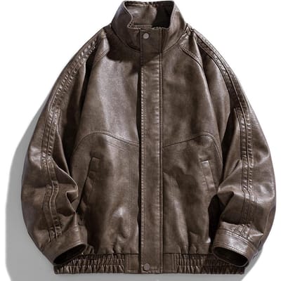 Amerikaans Retro Heren Leren Jas Heren High Street Losse Casual Opstaande Kraag Motor Leren Jas Knap 3XL gray