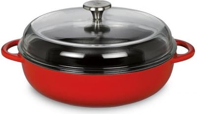 Küchenprofi - Braadpan - met glazen deksel - rood - gietijzer