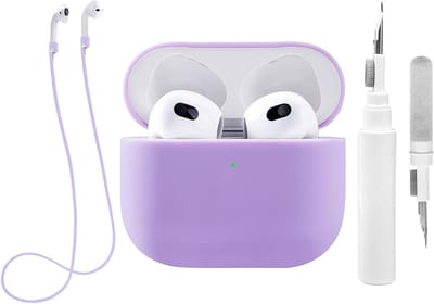 Zachte en Beschermende Silicone Hoes voor Airpods 3 met Schoonmaakset en Sportband - Paars