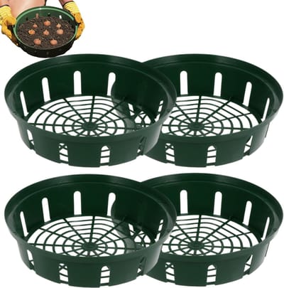 4 stuks - Kweekmand -kunststof kweekmand - groenteplanten kweekschaal - Plantenmand voor bloembollen - Nature Bollenplantmand - 26CM - Groen - rond
