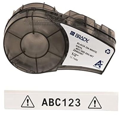 Vinyl Label Tape voor Label Printers - Zelfklevende Etikettape voor Kabel en Naam Labels - Zwart op Wit (12,7 mm x 6,4 m)