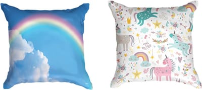 Ulticool - Kussenhoes - Regenboog Kinderkamer Decoratie Unicorn Eenhoorn - Set van 2 Kussens Exclusief Kussenvulling - Sierkussens 45x45 cm - Sierkussenhoes Accessoires - Kussentjes Bank Babykamer - Roze Blauw - Decoratie