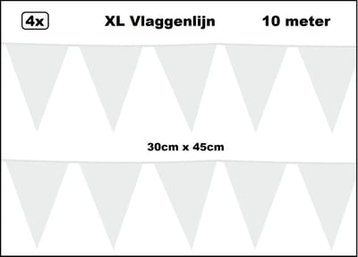 40 meter XL Vlaggenlijn wit 30cm x 45cm – 4x vlaggenlijn wit 10 meter - Giga vlaglijn themafeest party festival