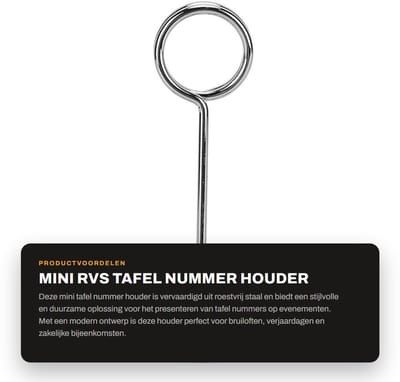 Dailygoods- Kaarthouder Tafelnummerhouder - Roestvrij Staal - Lichtgewicht - Duurzaam - Minimalistisch Ontwerp - 10.5cm Hoogte - Naamkaarthouder