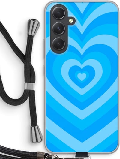 Case Company® - Hoesje met koord geschikt voor Samsung Galaxy A54 hoesje met Koord - Hart Blauw - Telefoonhoesje met Zwart Koord - Bescherming aan alle Kanten en Over de Schermrand
