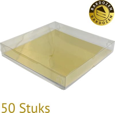 Bakdozen.nl Bonbon Doos - Sweetbox / Gebaksdoos met Transparant Deksel en Gouden Bodem - 50 Stuks - 29.5 x 29.5 x 4.5 cm