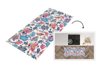 Keukenloper - Loper keuken - Regenboog - Bloemen - Schets - Patronen - 120x50 cm - Keukenloper vinyl