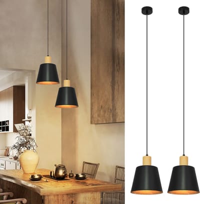 NETTLIFE Hanglamp Vintage - 2 Stuks - E27 Fitting - zwart - Ø20cm Industriële Eetkamerlamp - Vatvorm - Metaal - voor Keuken | Slaapkamer | Woonkamer | Hal | Bar | Eettafel-excl. lichtbron