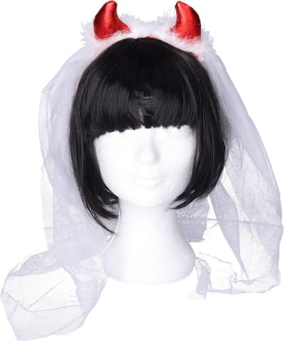 Fiestas Guirca Halloween diadeem - duivel hoorntjes - met sluier - rood - one size - dames/meisjes