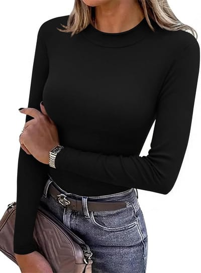 Dames T-shirt ronde hals lange mouwen slim fit casual stretch S-XXL
