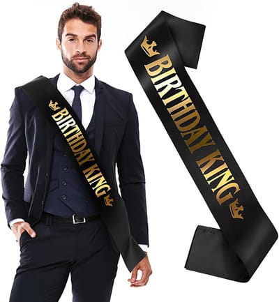 Verjaardagssjerp satijn zwart decoratie accessoires voor jongens - Verjaardagsfeest sjerp met King thema - Feestelijke King sjerplint voor Koning feestvierders.